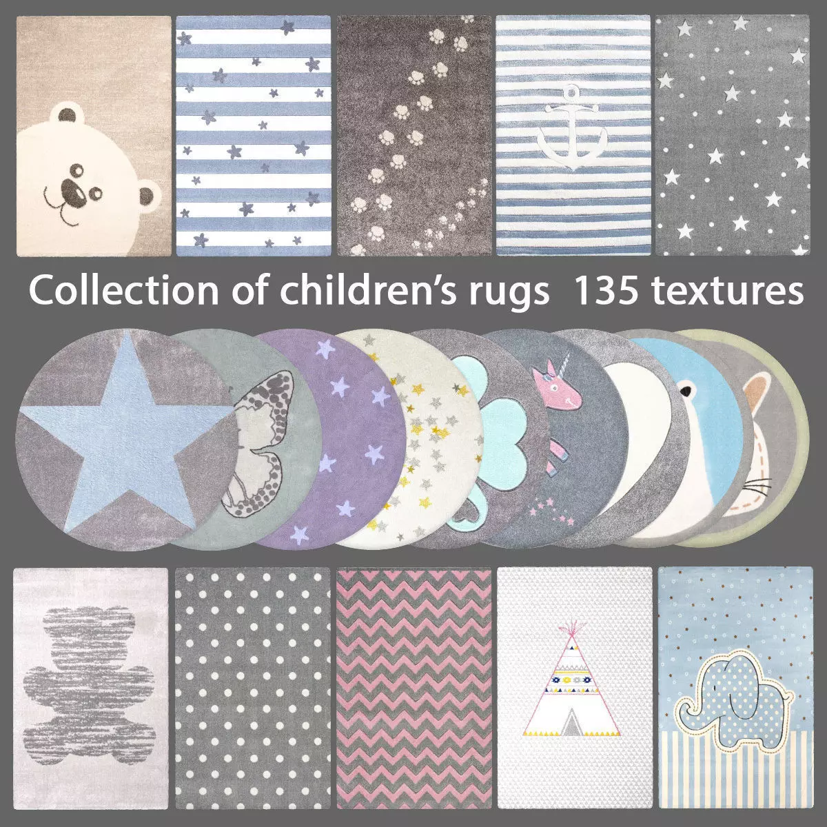 Kids rug 135 textures  3D model_0