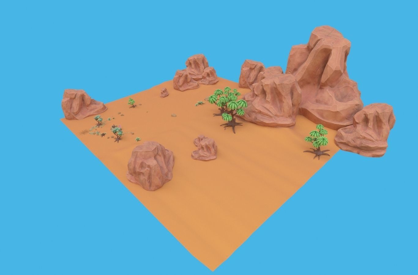 Cartoon set desert with rocks and trees 3D model_6