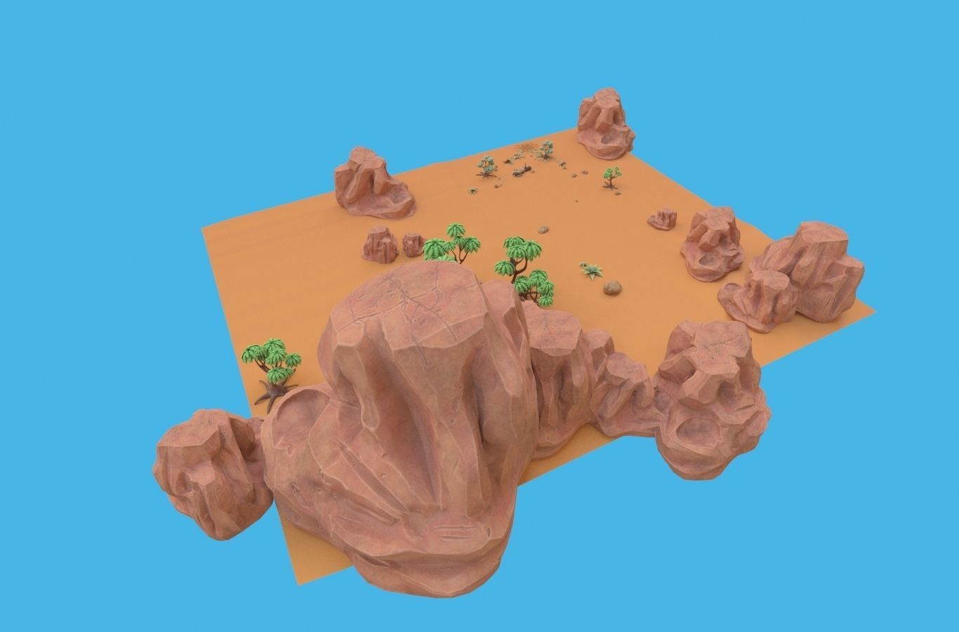 Cartoon set desert with rocks and trees 3D model_5