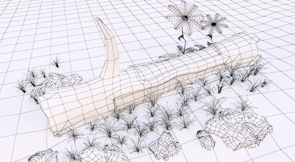 Cartoon set desert with rocks and trees 3D model_13
