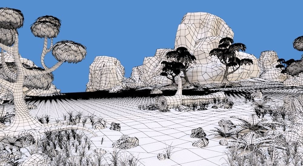 Cartoon set desert with rocks and trees 3D model_11