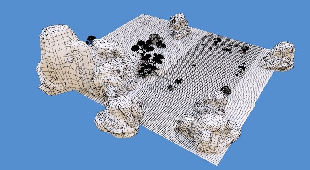 Cartoon set desert with rocks and trees 3D model_12