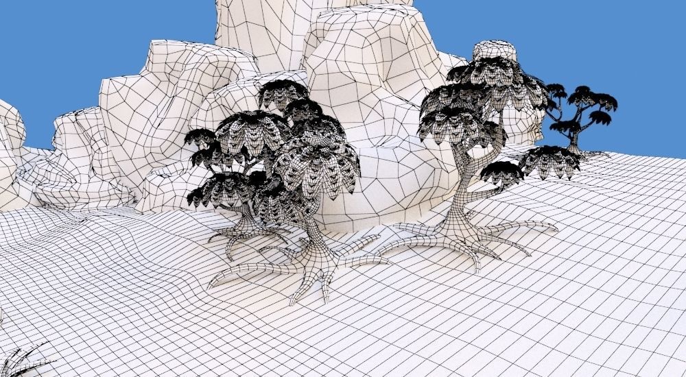 Cartoon set desert with rocks and trees 3D model_15