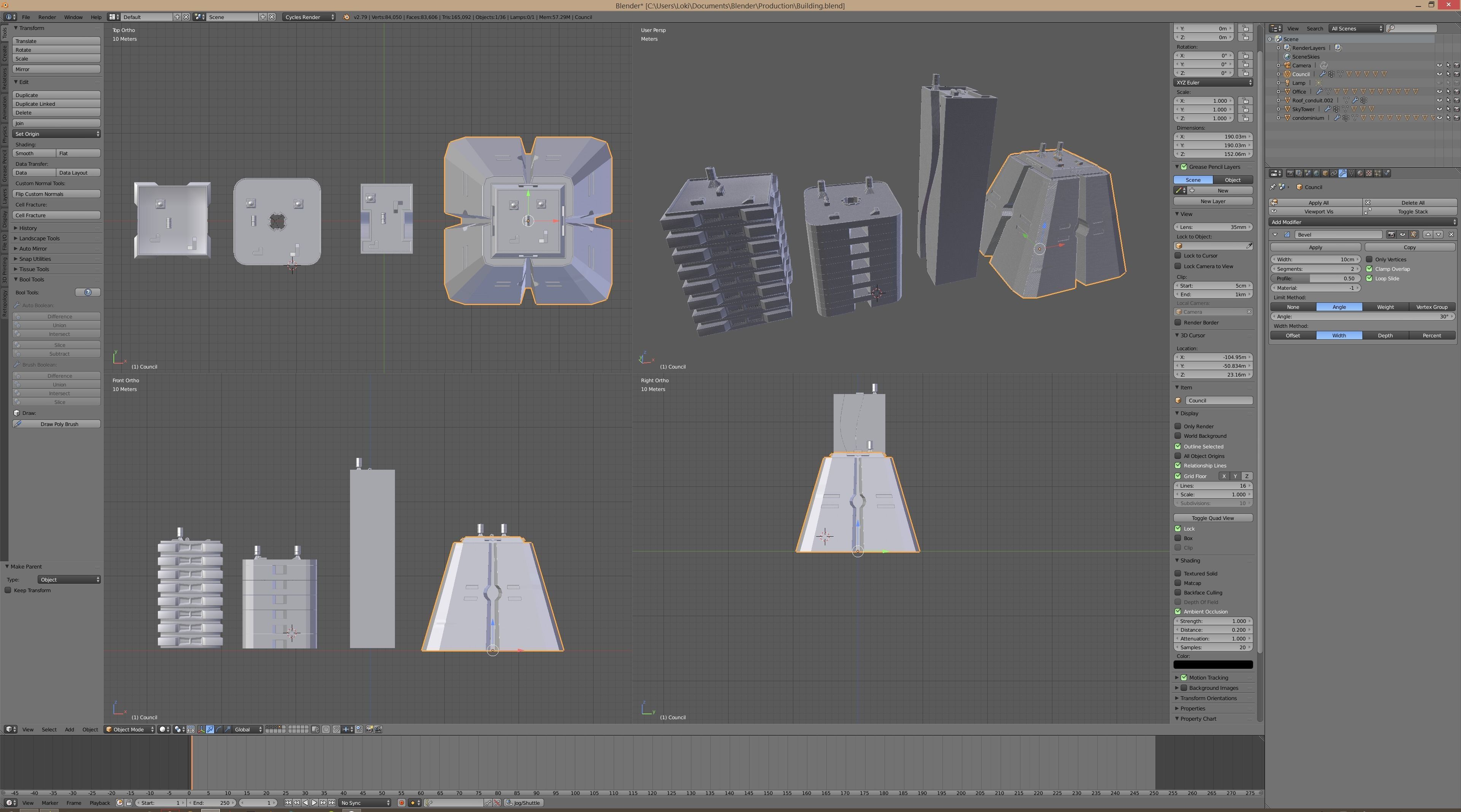 Four Modern Buildings  Low-poly 3D model_9