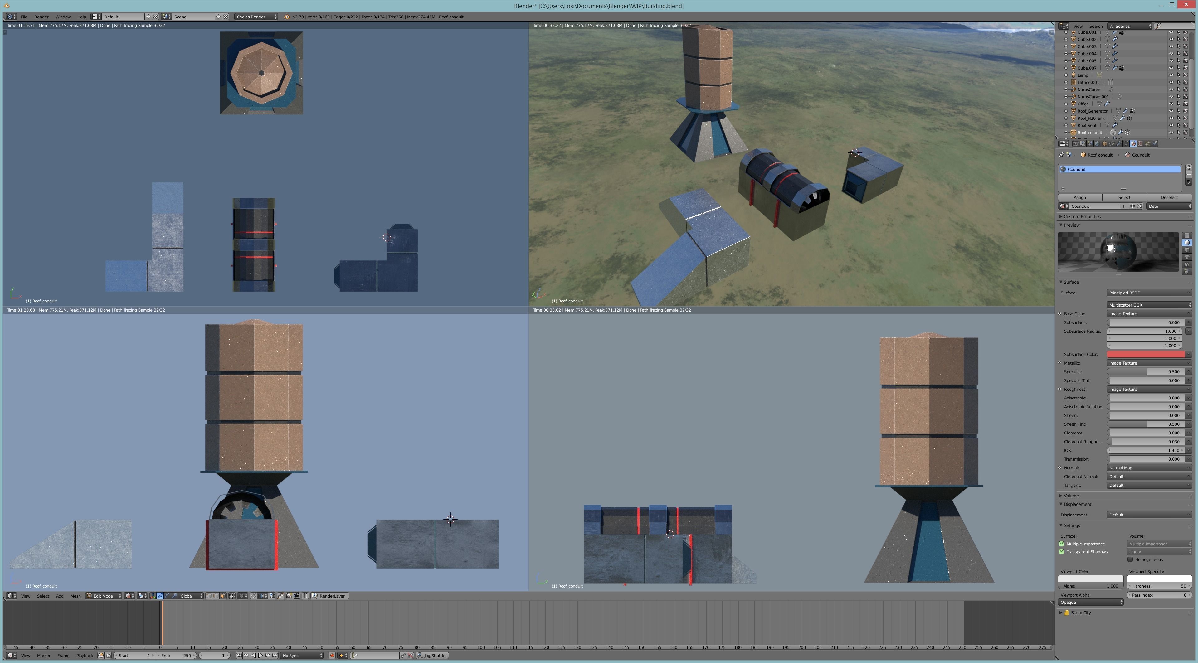 Four Modern Buildings  Low-poly 3D model_2