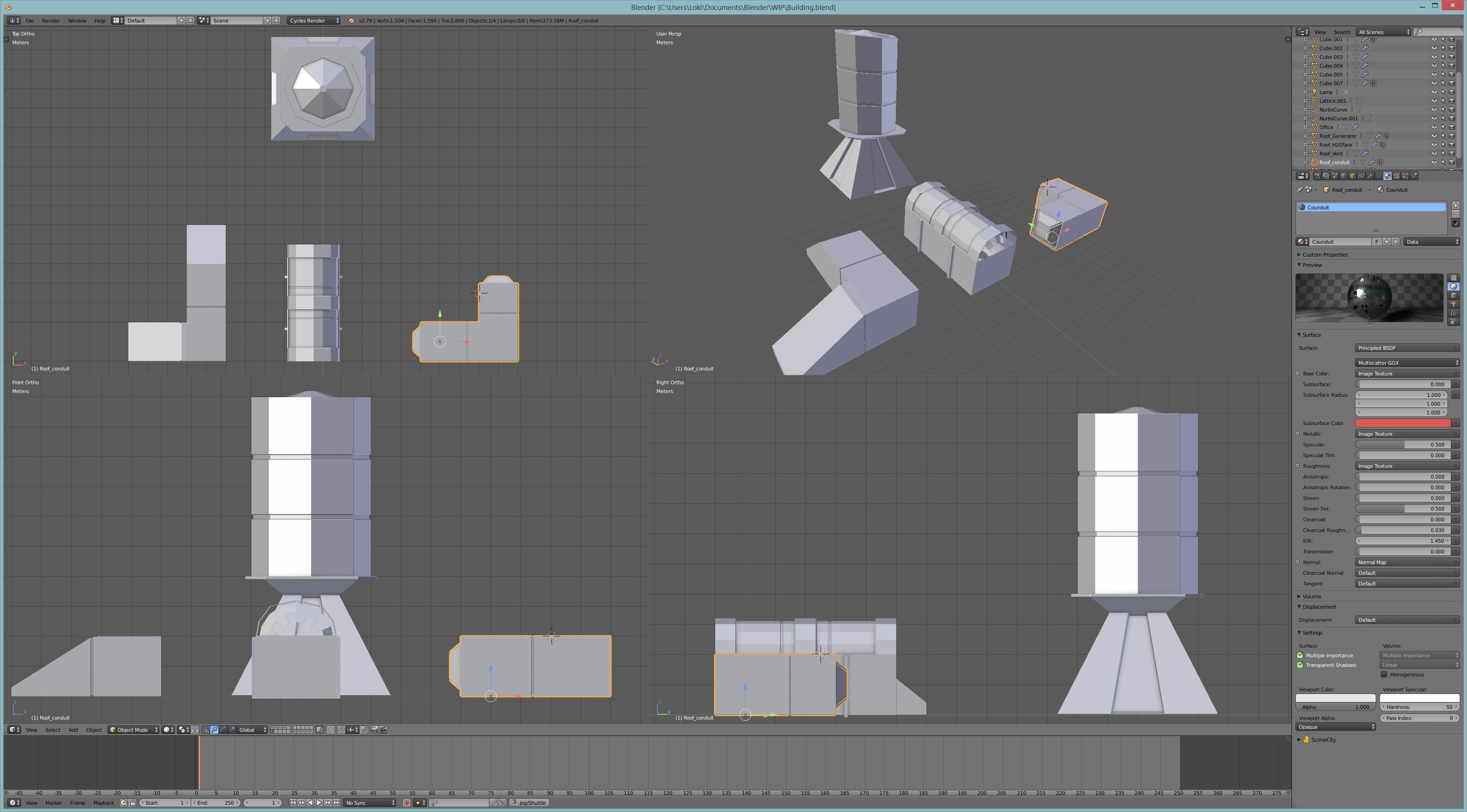 Four Modern Buildings  Low-poly 3D model_11