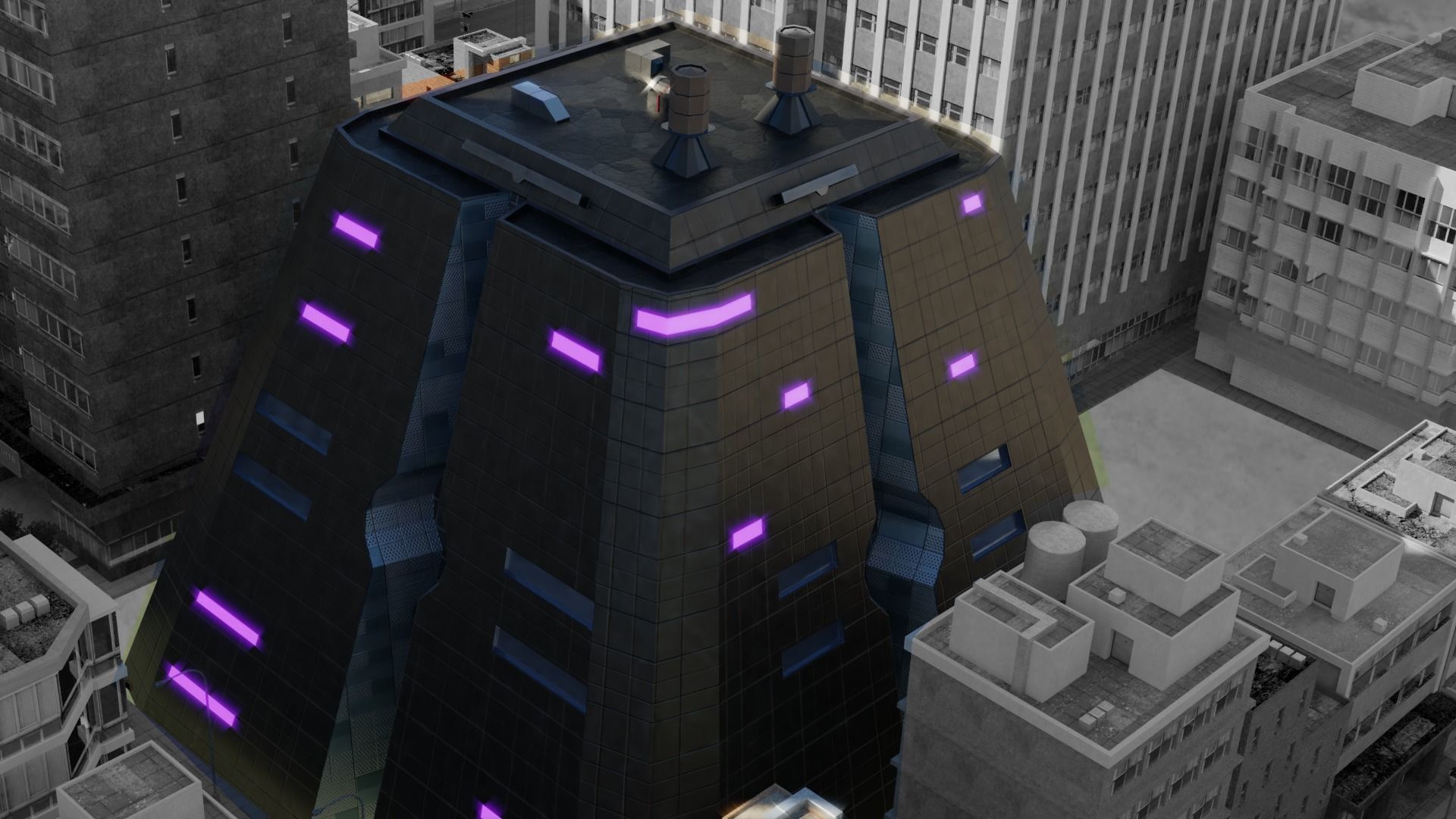 Four Modern Buildings  Low-poly 3D model_6