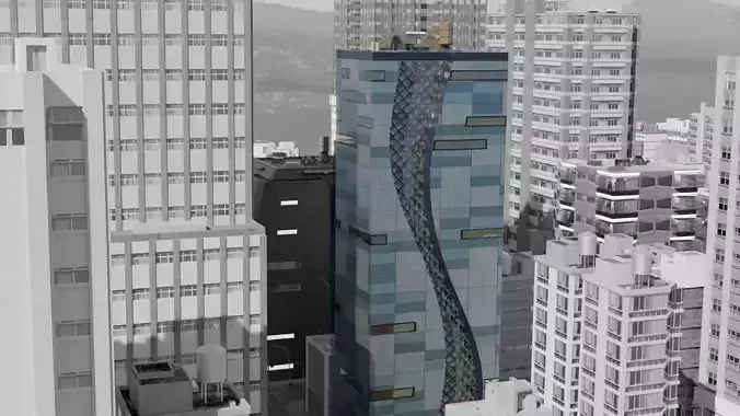 Four Modern Buildings  Low-poly 3D model