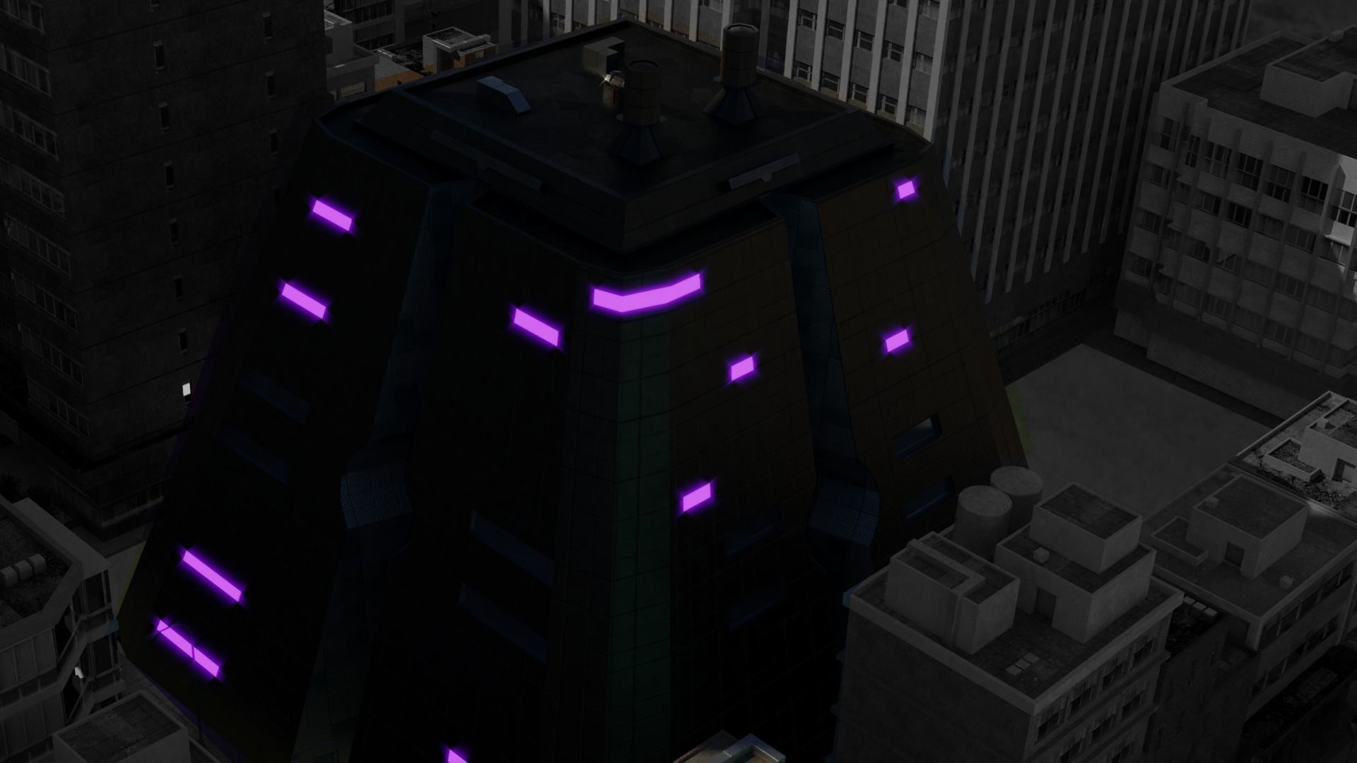 Four Modern Buildings  Low-poly 3D model_5