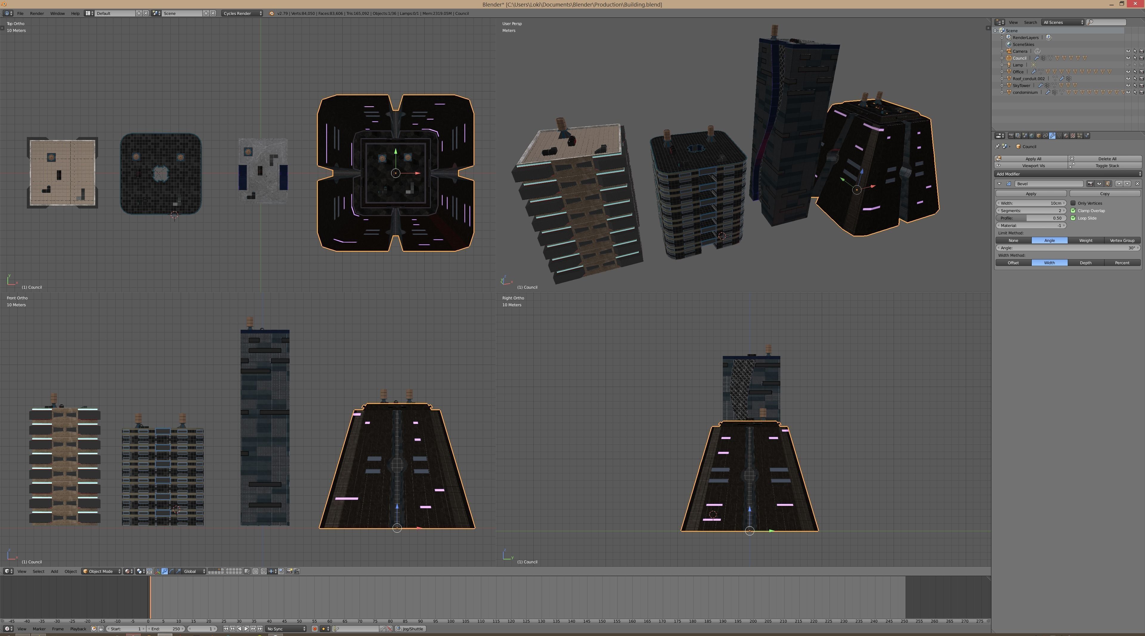 Four Modern Buildings  Low-poly 3D model_12