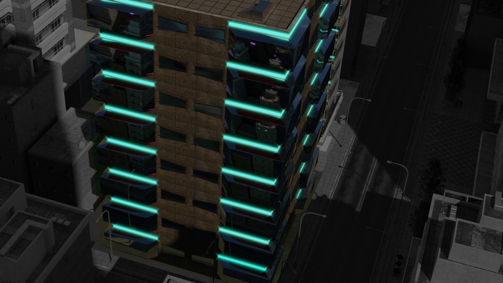 Four Modern Buildings  Low-poly 3D model_4