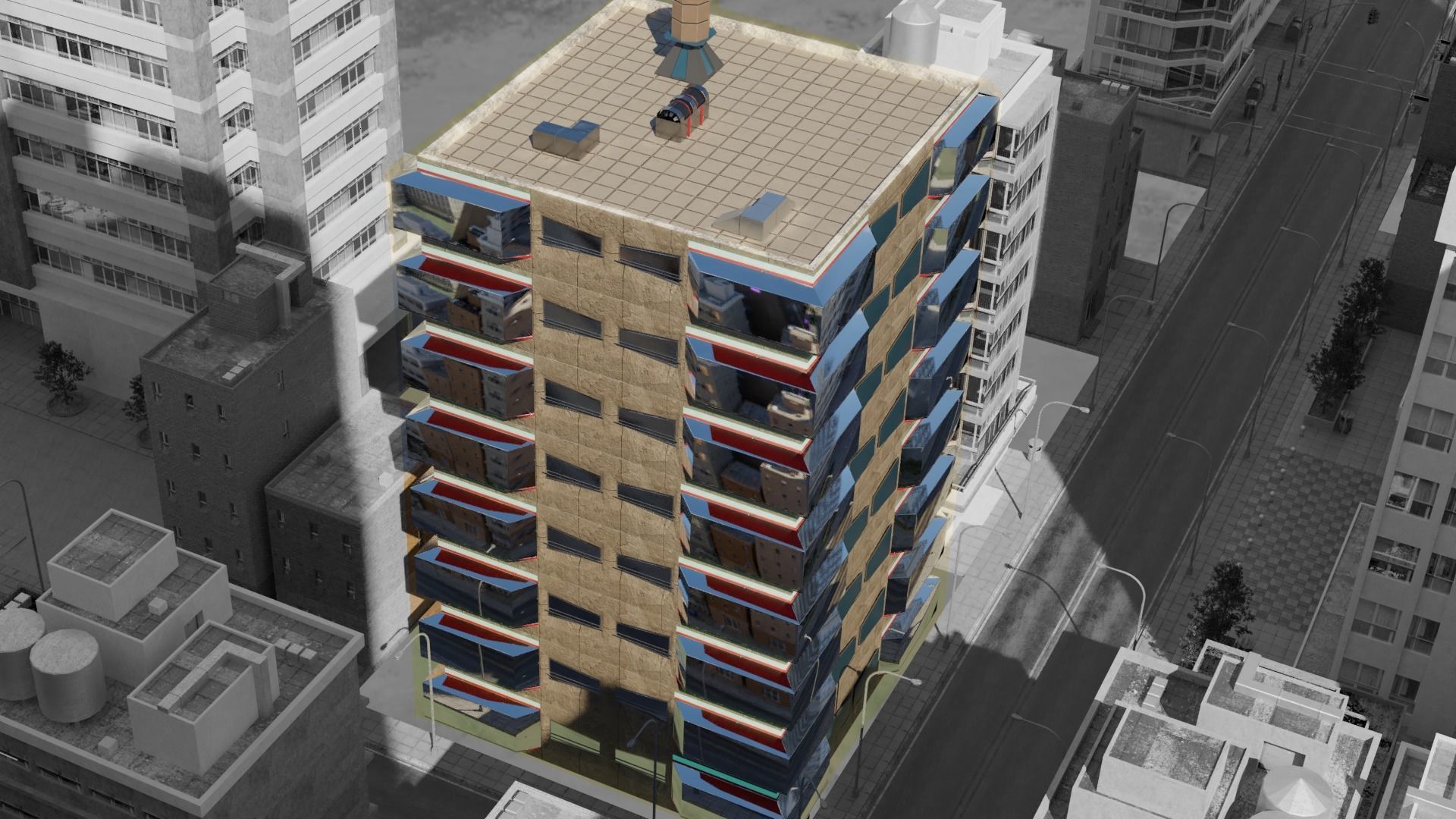 Four Modern Buildings  Low-poly 3D model_3