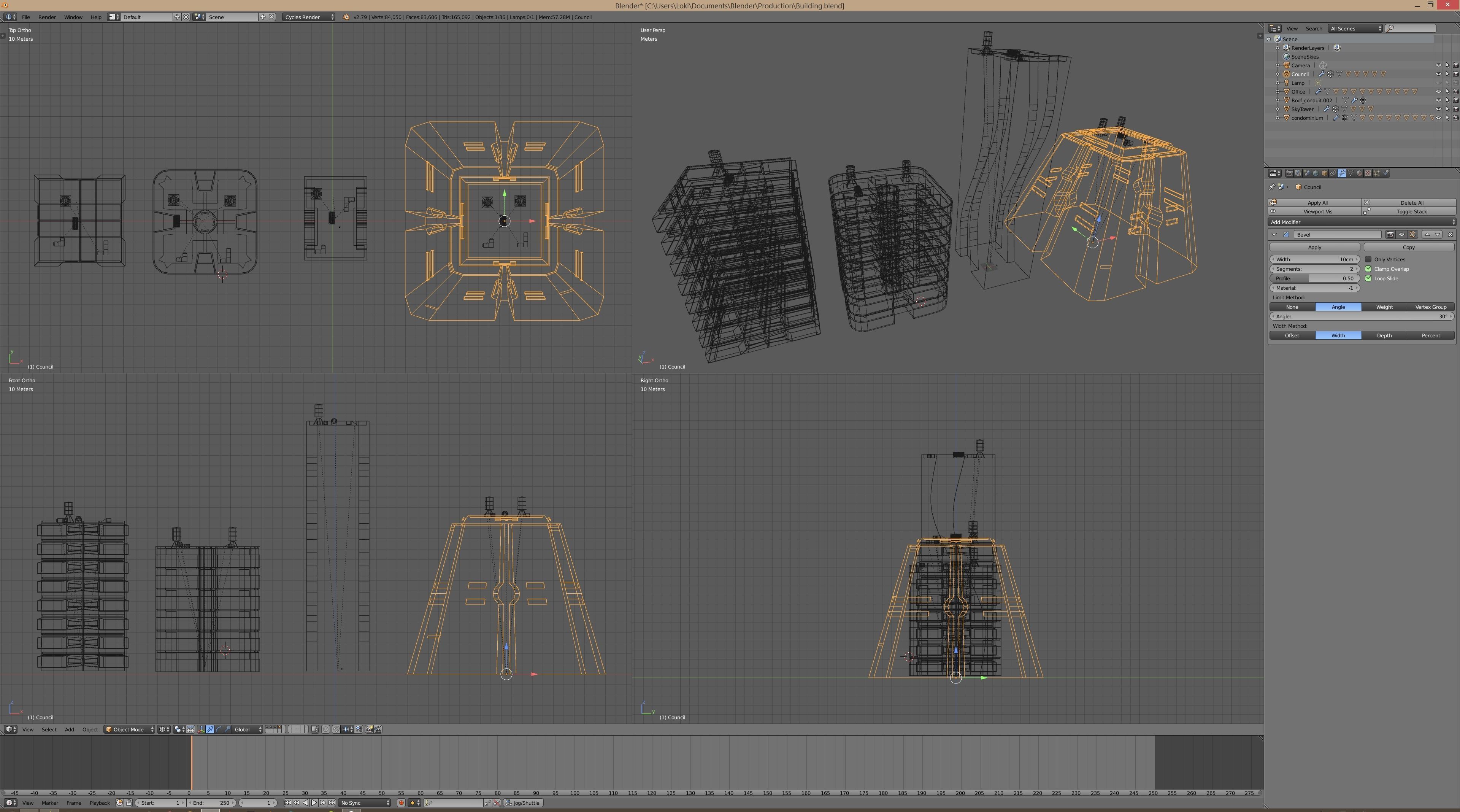 Four Modern Buildings  Low-poly 3D model_21