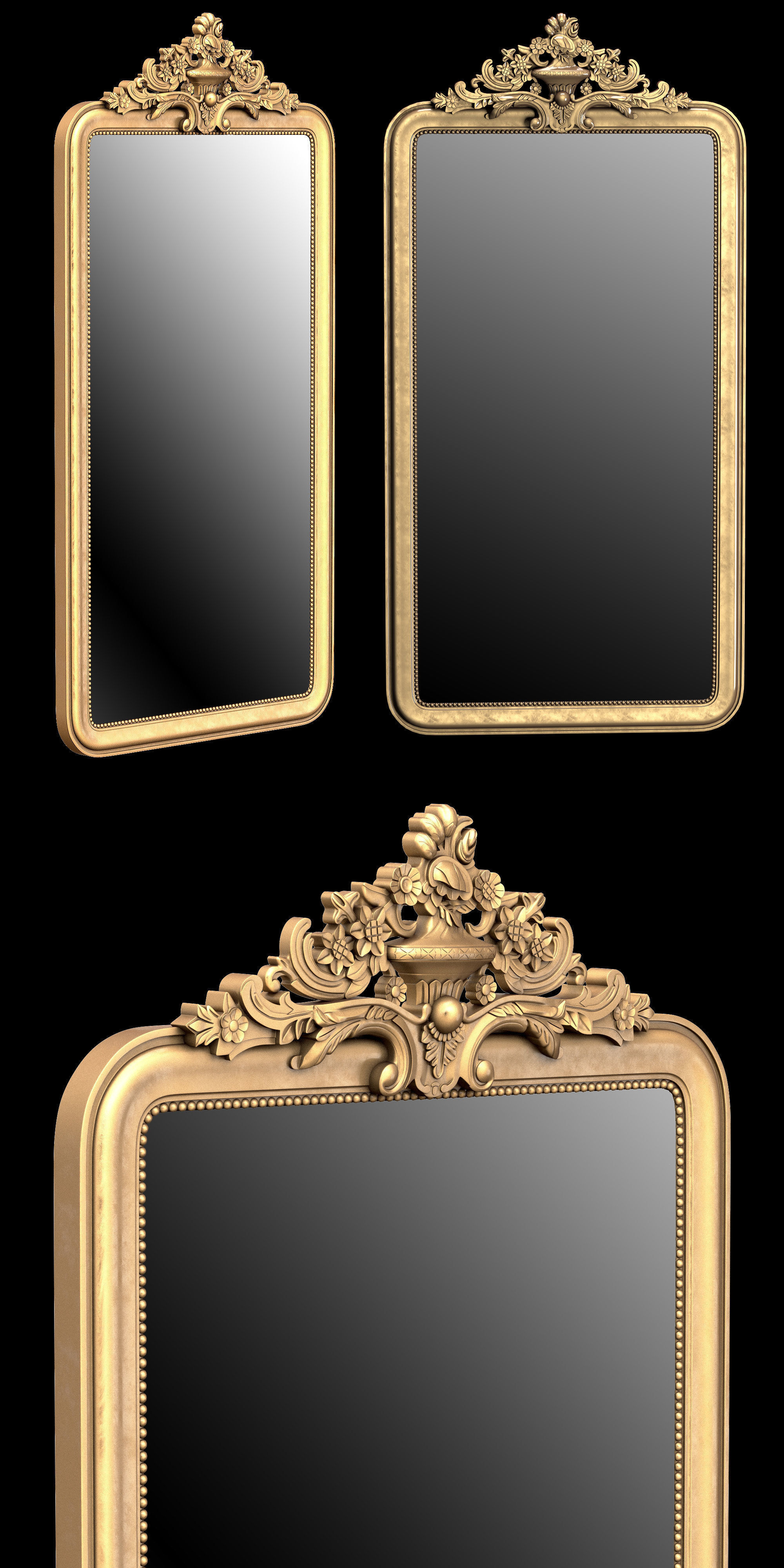 Louis Philippe Gilt Leaner Mirror 3D model_5