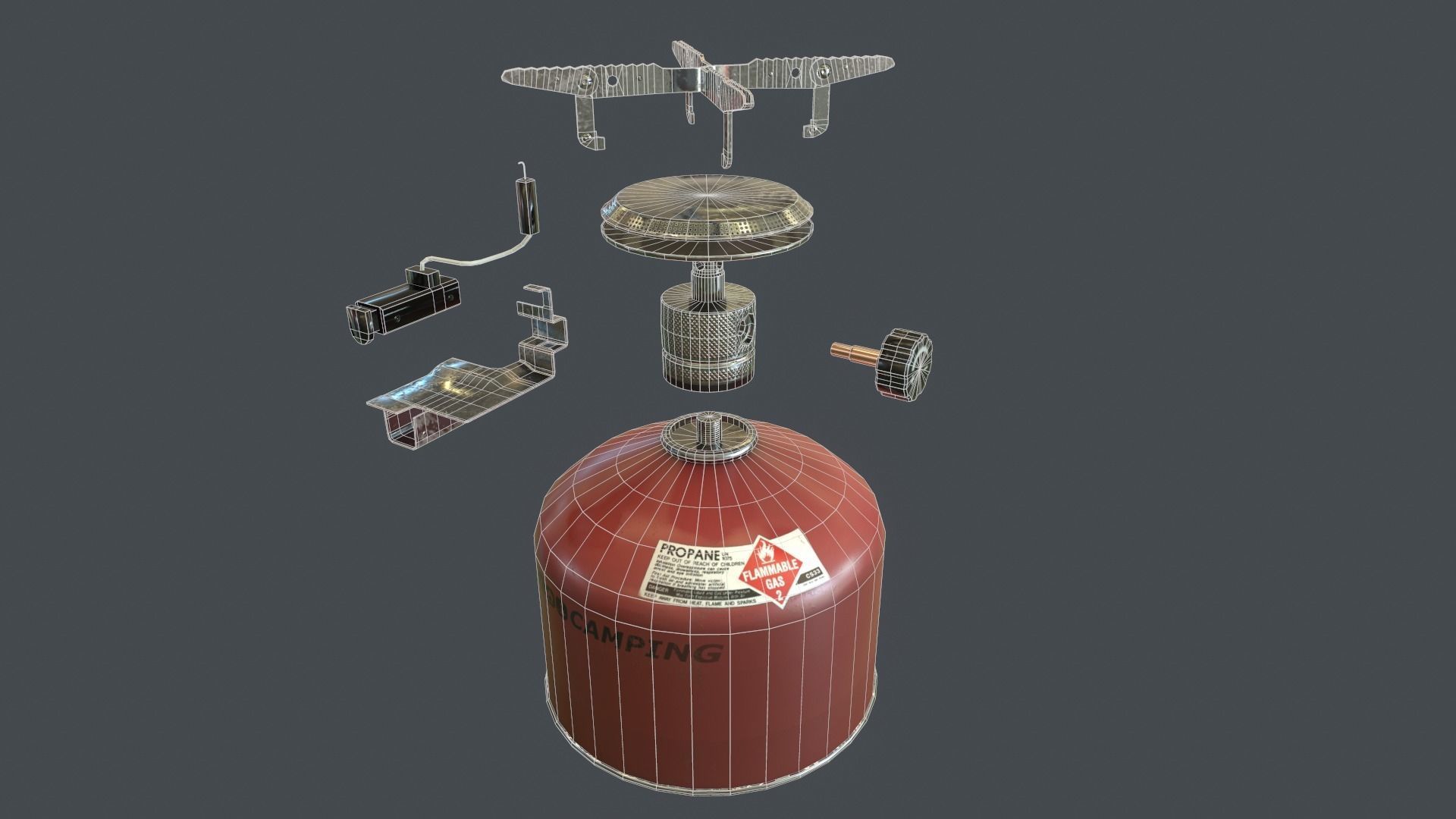 Travel Camping Gas Stove Low-poly 3D model_7