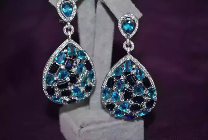 Earrings 1 pendant with topaz and diamonds