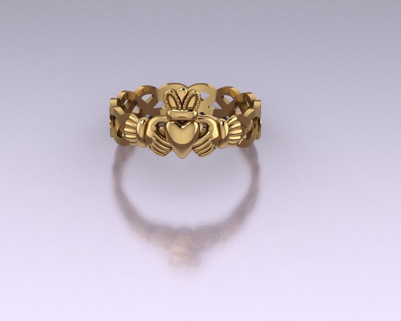 CLADDAGH gold ring 3D print model_2