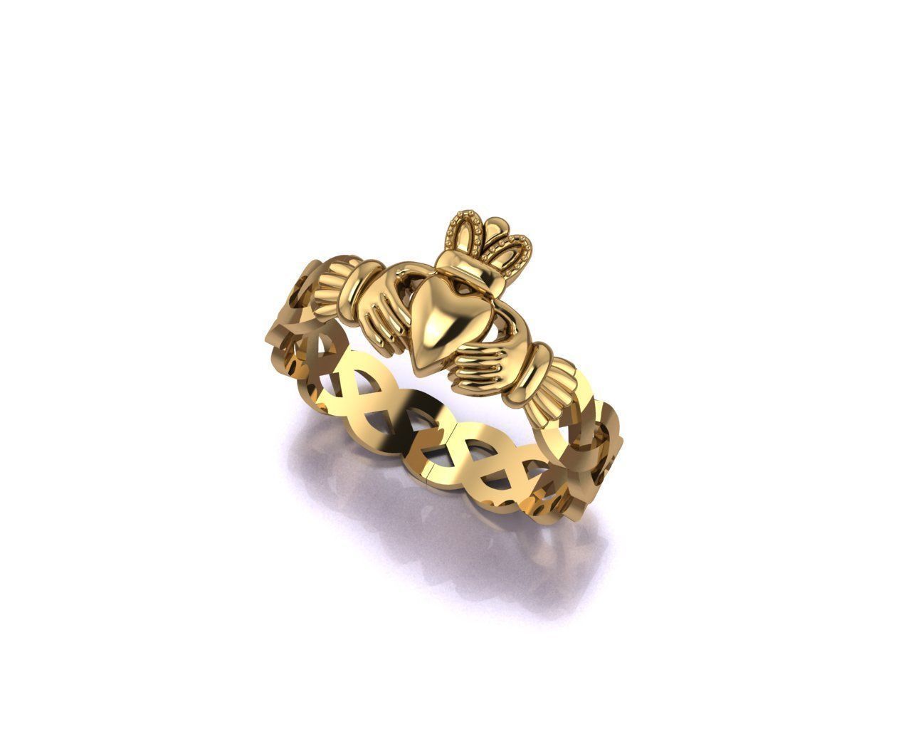 CLADDAGH gold ring 3D print model_3