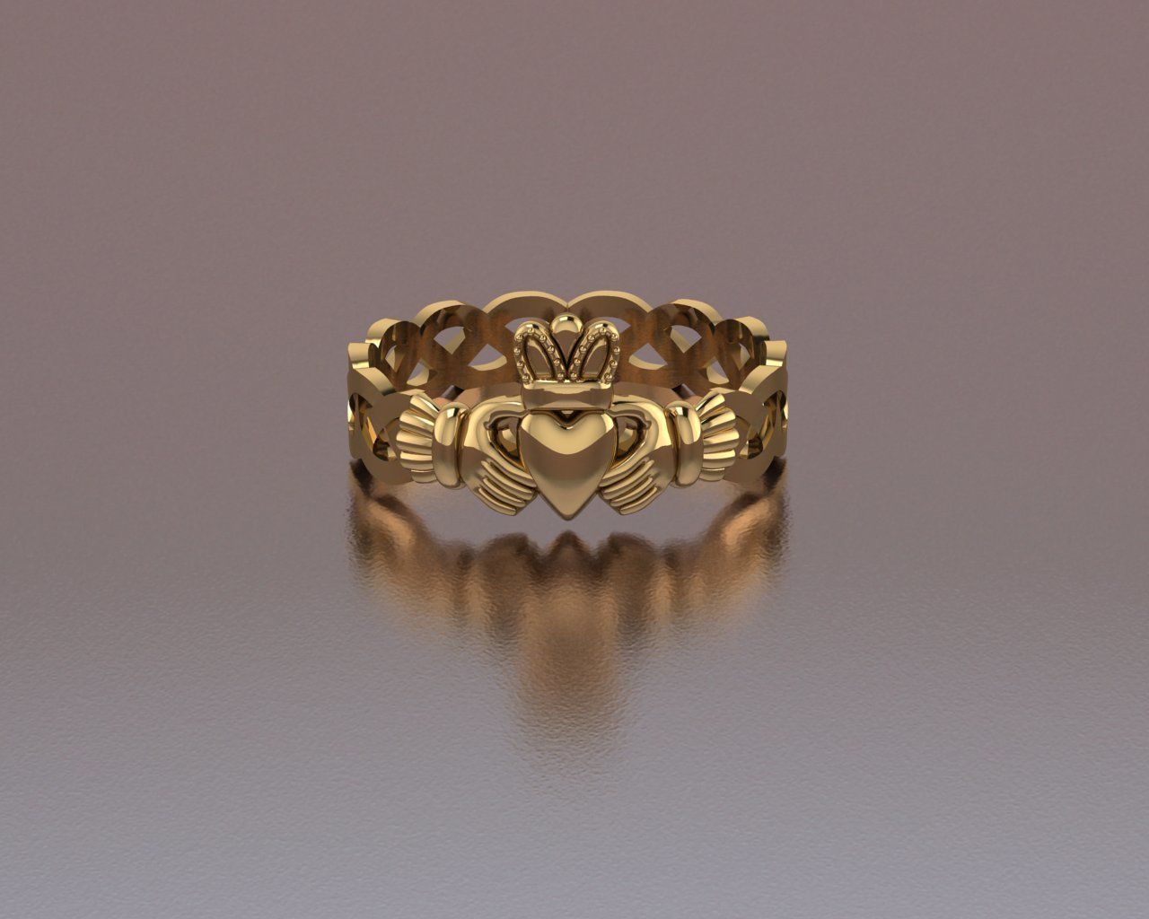 CLADDAGH gold ring 3D print model_1