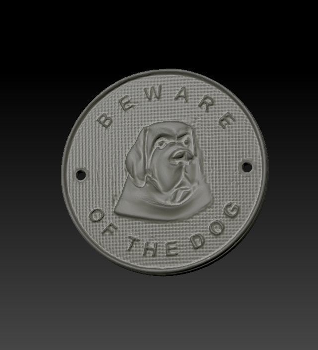 Beware of the dog plaque 3D print model_4