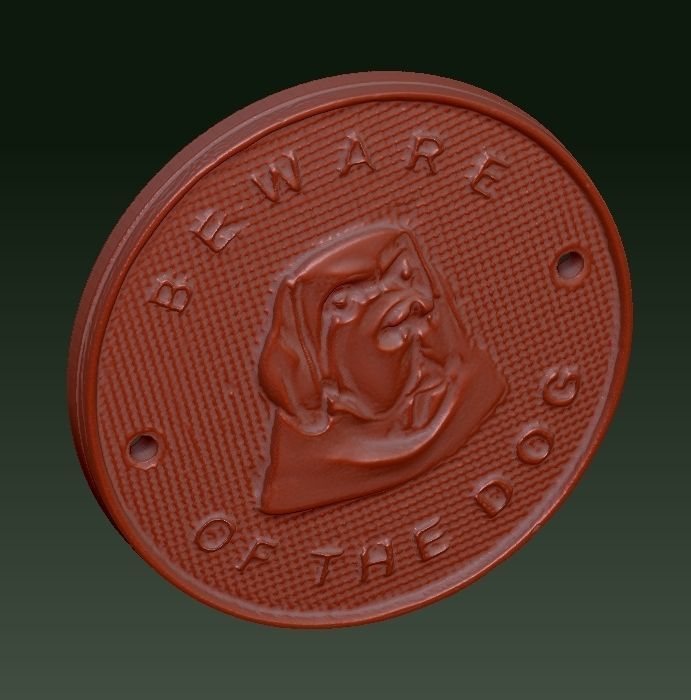 Beware of the dog plaque 3D print model_3