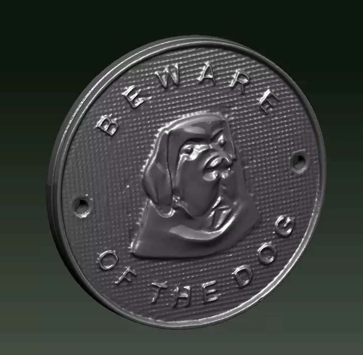 Beware of the dog plaque 3D print model_0