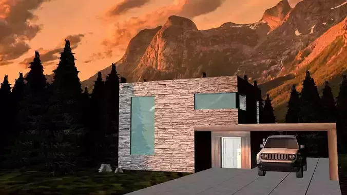 House modern in mountains Free 3D model