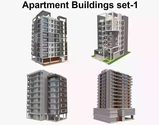 Apartment Buildings Set 1 3D model