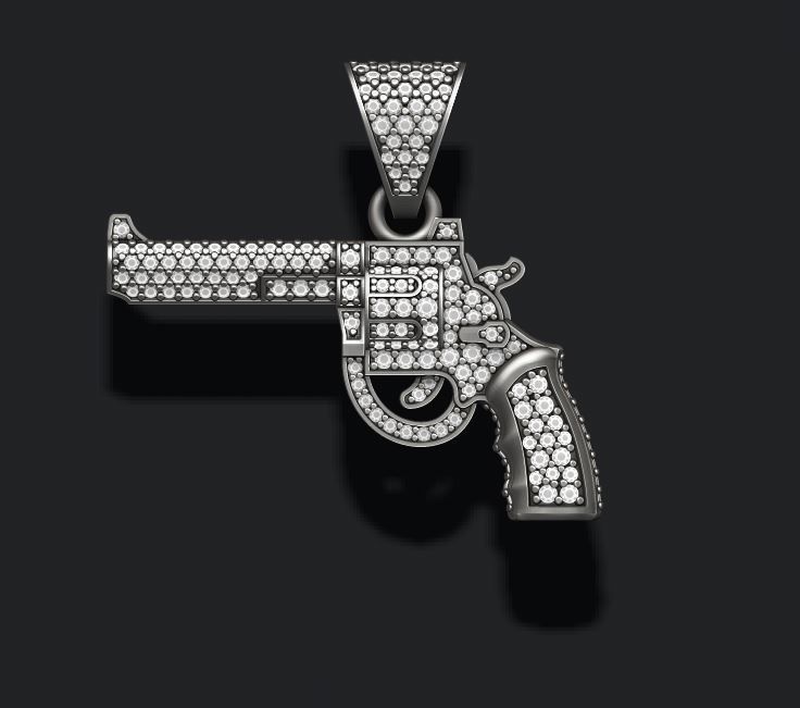 Gun revolver pendant with gemstones 3D print model_5