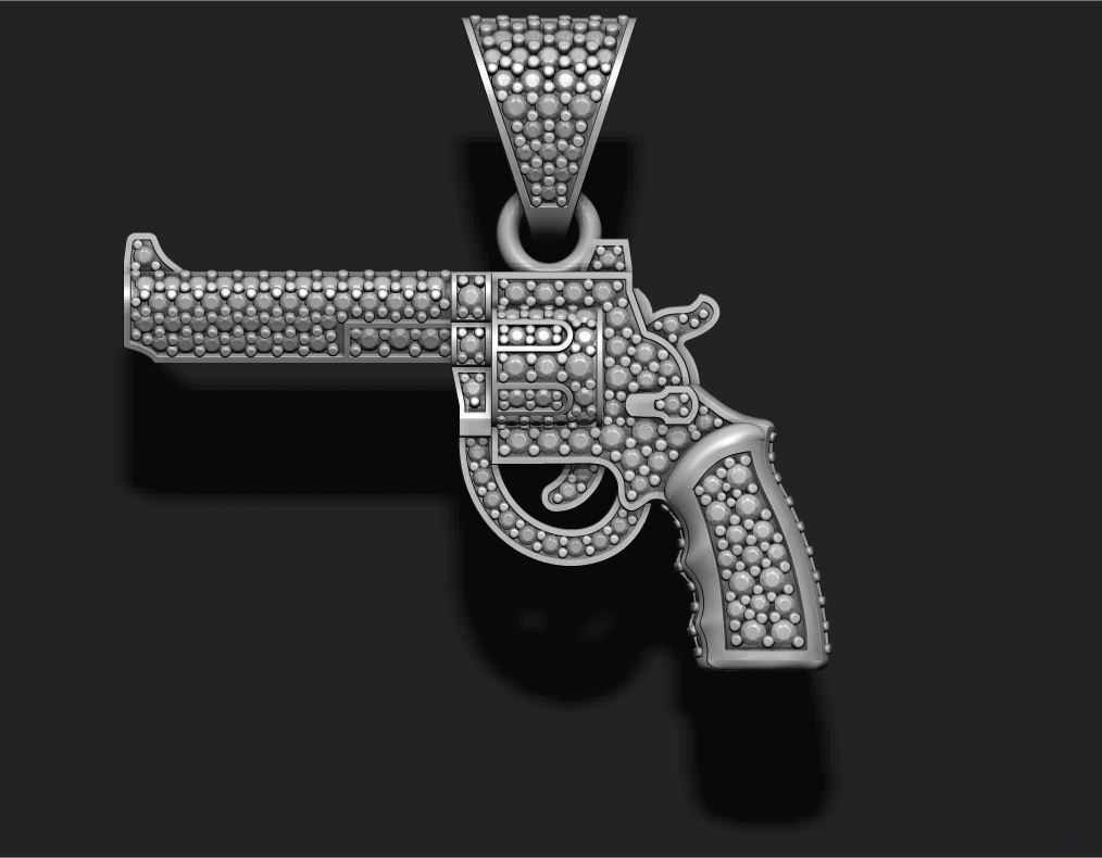 Gun revolver pendant with gemstones 3D print model_3