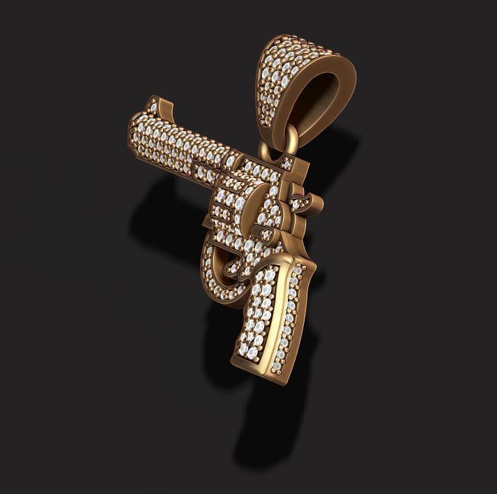 Gun revolver pendant with gemstones 3D print model_8
