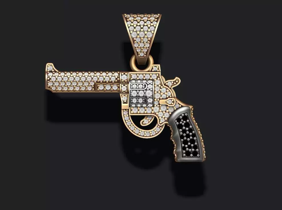 Gun revolver pendant with gemstones 3D print model_0