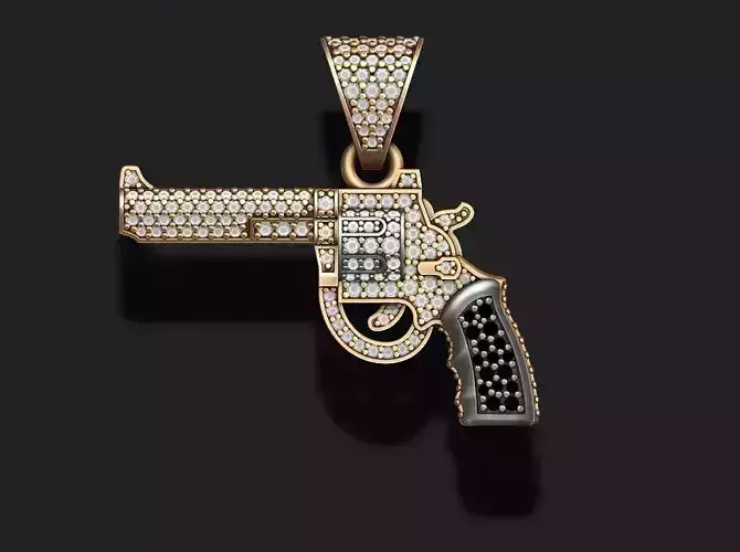 Gun revolver pendant with gemstones 3D print model