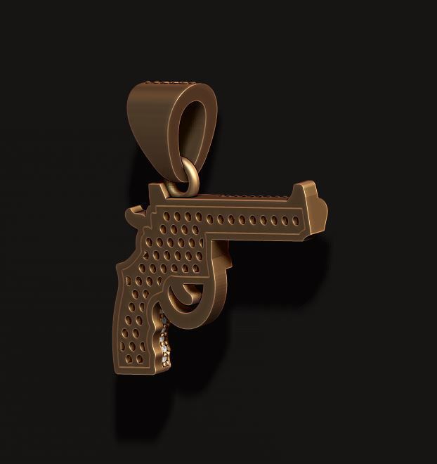 Gun revolver pendant with gemstones 3D print model_6