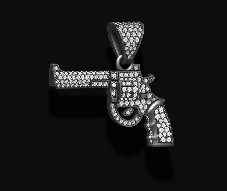 Gun revolver pendant with gemstones 3D print model_4