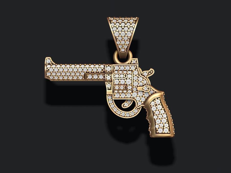 Gun revolver pendant with gemstones 3D print model_2