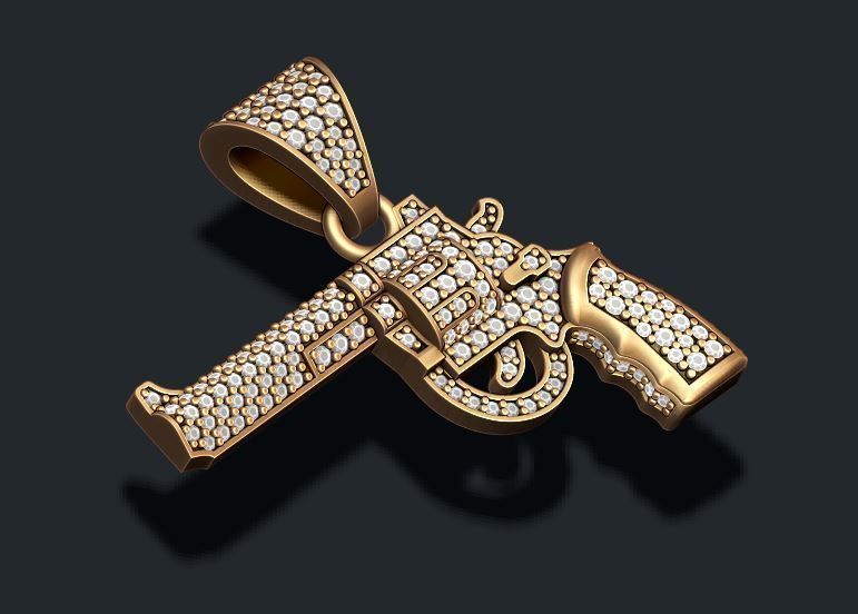Gun revolver pendant with gemstones 3D print model_7