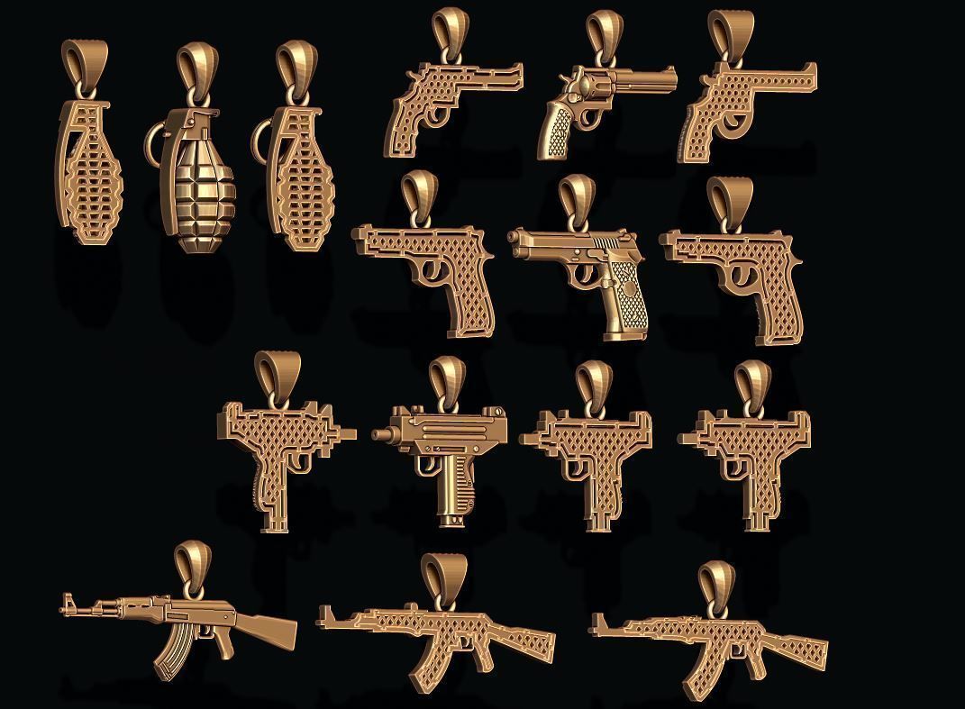 Gun pendants pack 3D print model_1