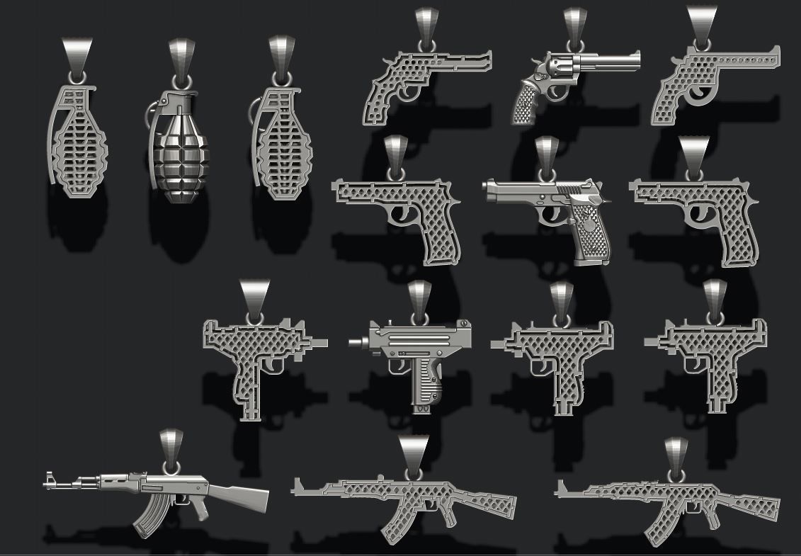 Gun pendants pack 3D print model_11