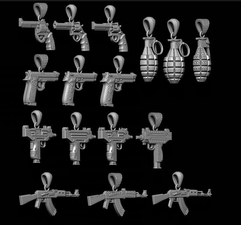 Gun pendants pack 3D print model_19