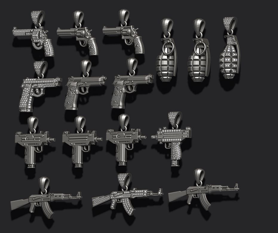 Gun pendants pack 3D print model_8