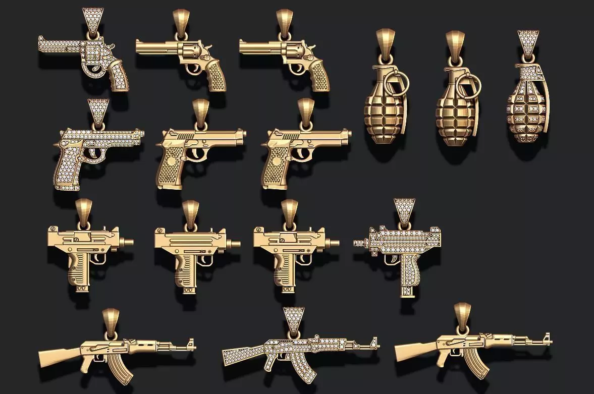 Gun pendants pack 3D print model_0