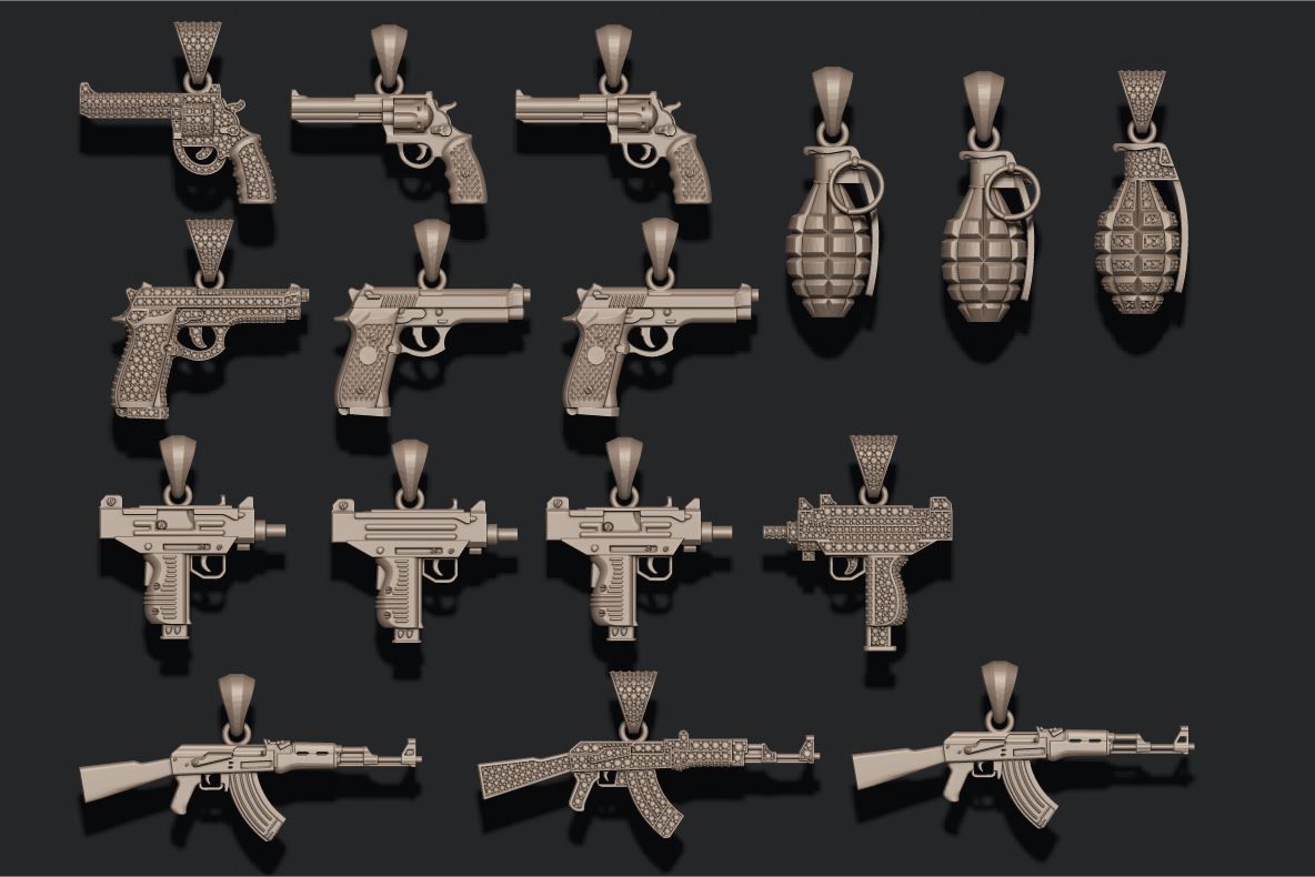 Gun pendants pack 3D print model_9