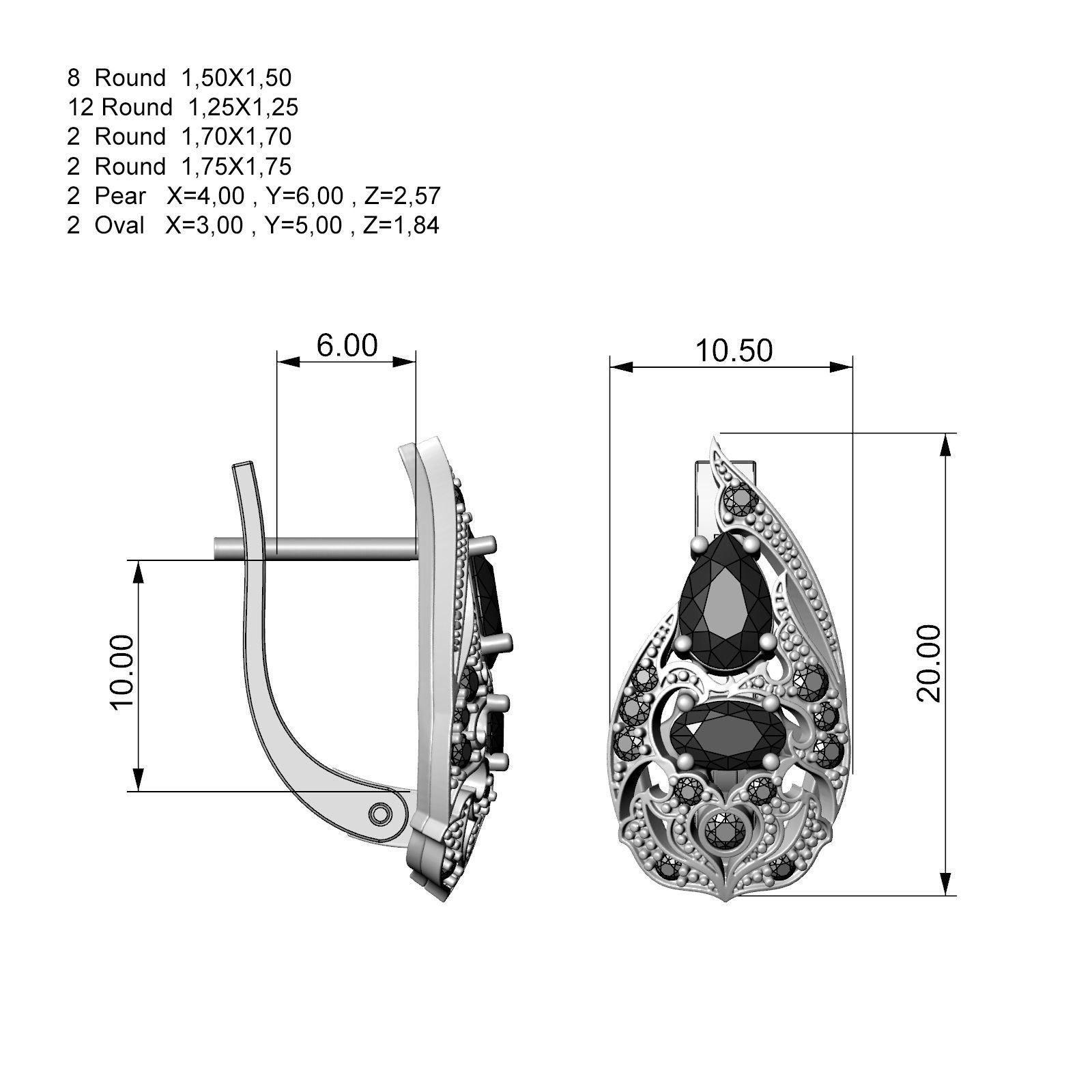 Earrings patterned 3D print model_5