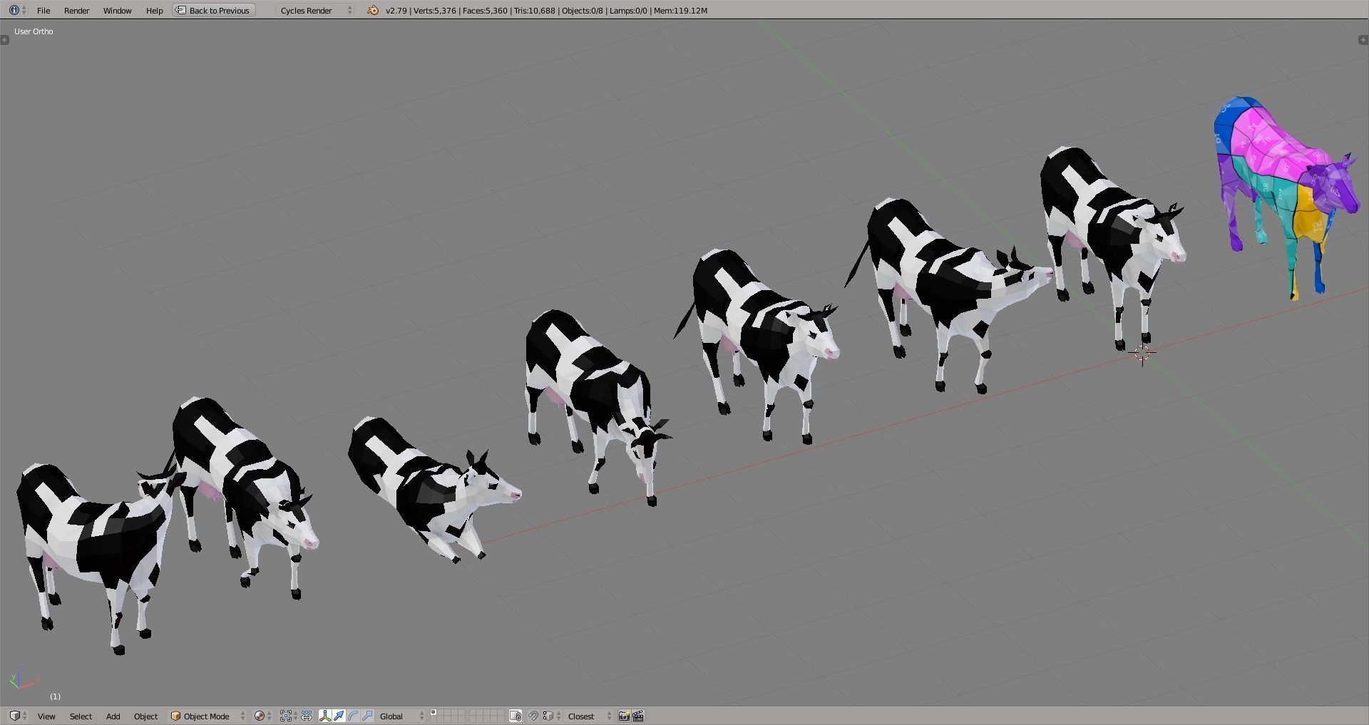 Lowpoly Cows polygonal cow Low-poly 3D model_2