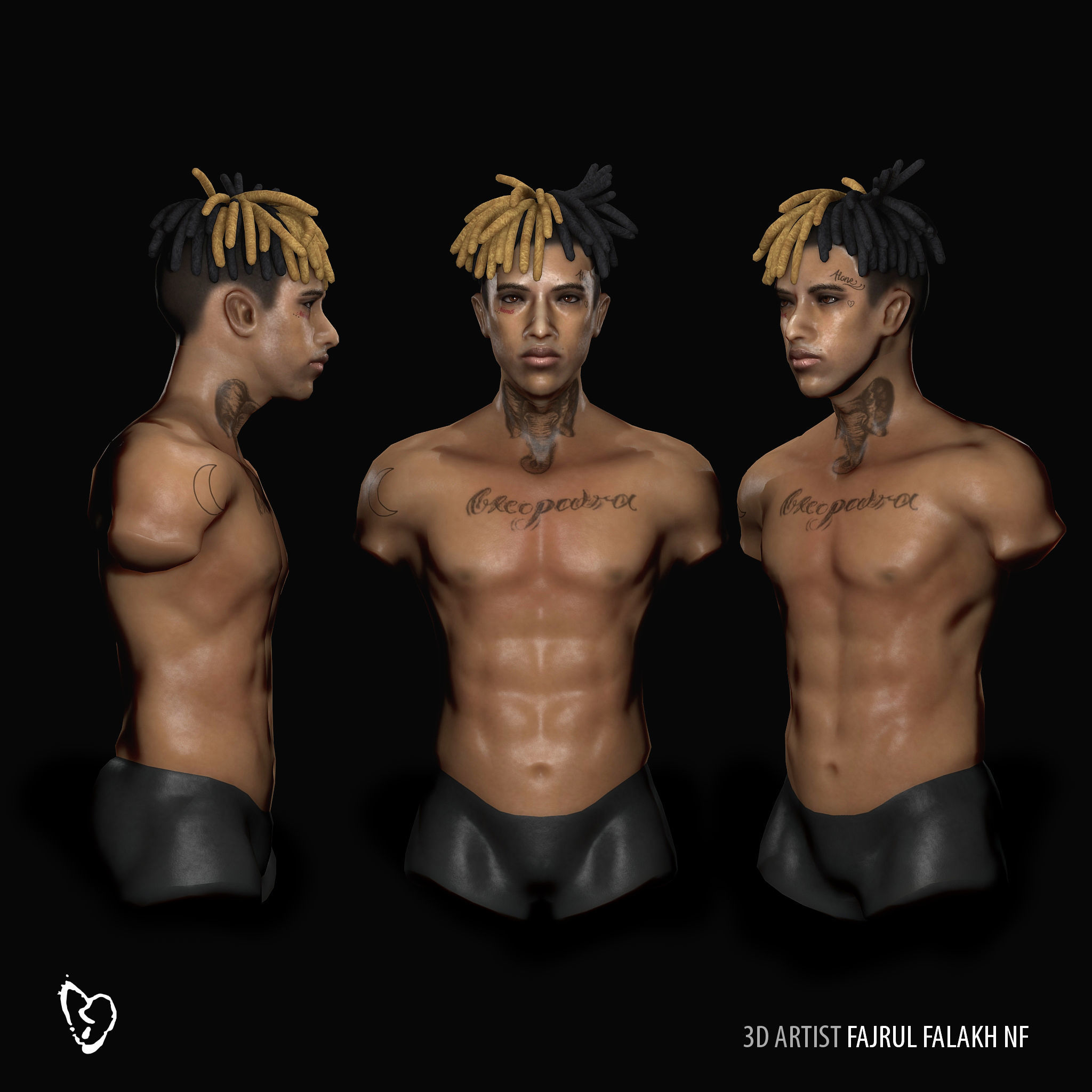 Jahseh Onfroy  XXXTENTACION Low-poly 3D model_6