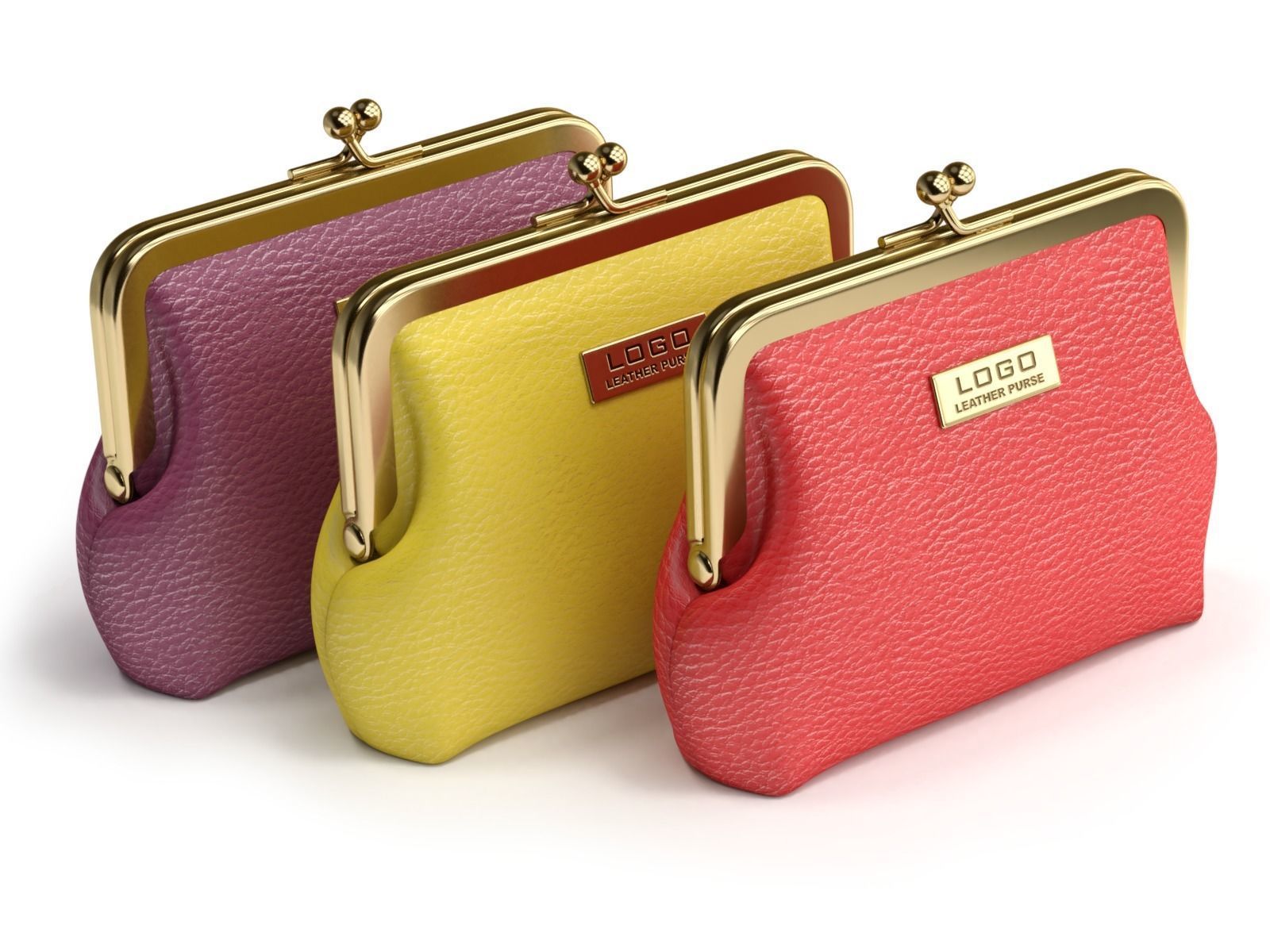 Leather and Fabric Purse 3D model_2