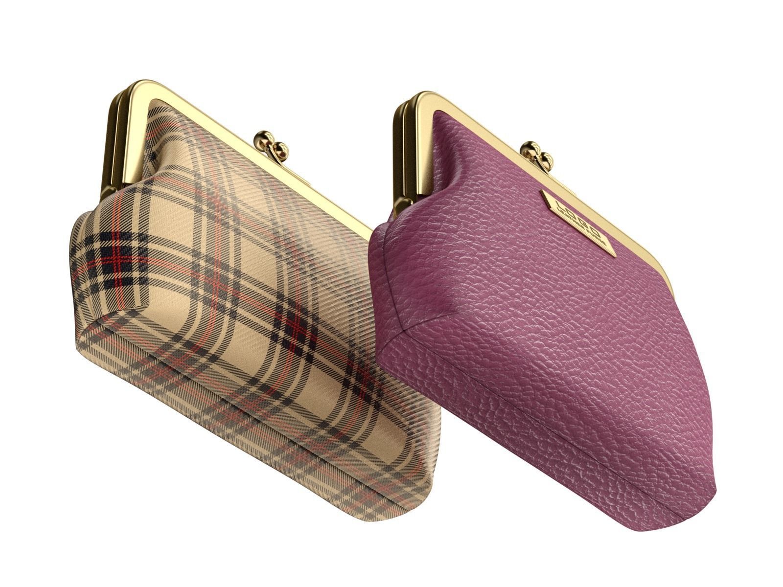 Leather and Fabric Purse 3D model_9