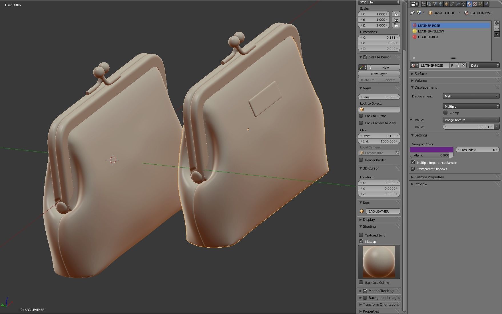 Leather and Fabric Purse 3D model_22