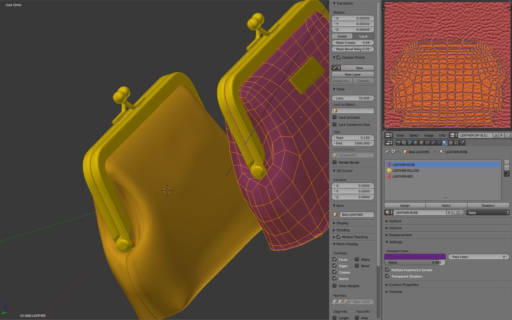 Leather and Fabric Purse 3D model_20